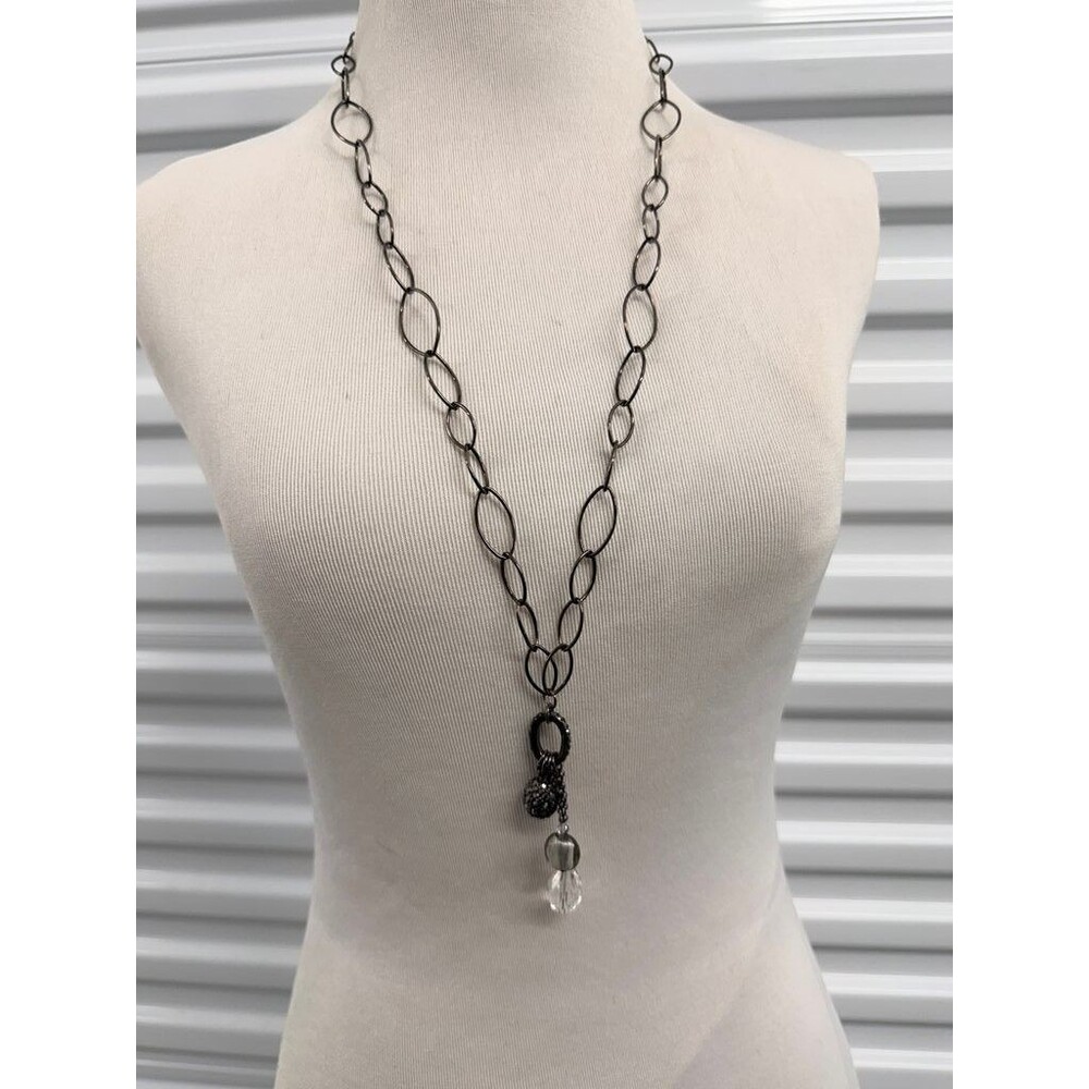 White House Black Market Long Chain Necklace with Crystal Accents